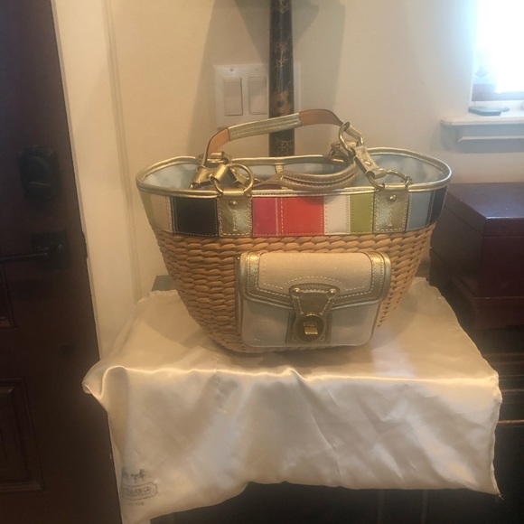 COACH LEATHER/STRAW SATCHEL BEACH TOTE NWOT VINTAGE! - Picture 8 of 15